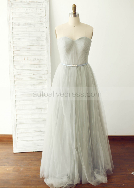 Convertible Silver Gray  Long Tulle  Bridesmaid Dress